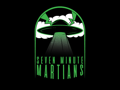 Seven Minute Martians alien clouds extraterrestrial green illustration martians outer space space space shuttle stars vector