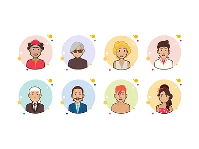 Famous avatars icons amy andy avatars color david elvis famous frida icons karl people salvator