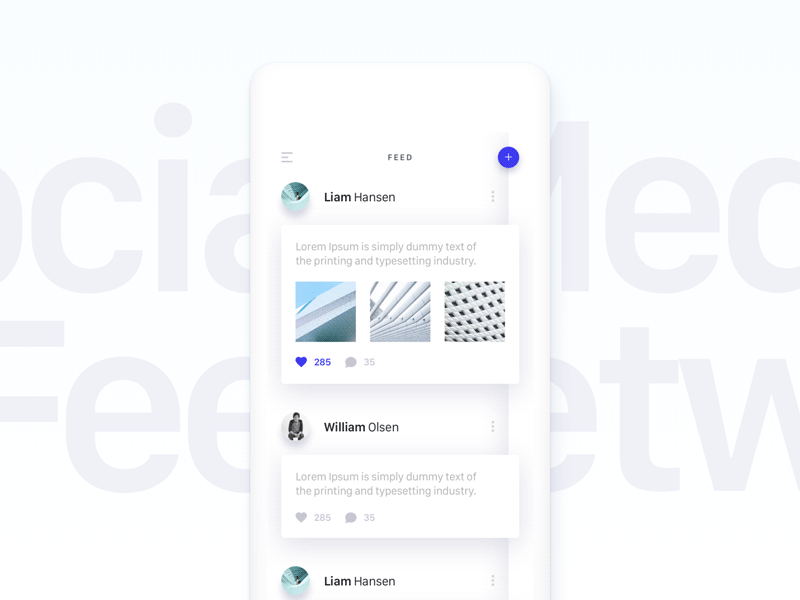 Social Media Feed android animation app clean feed ios minimal ui ux