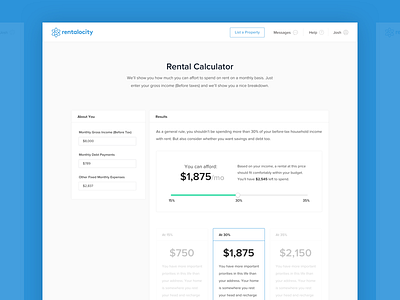 Rental Calculator product design real estate ui ux