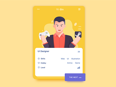 Team members_05 card game illustration man members people ui yellow