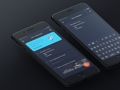 Rooster App alarm app dark gradient illustration mobile notification reminders text editor typing ui