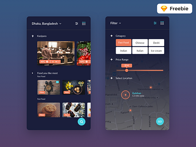 Finding Food App Screen app apps black design find food free freebie sketch trendy ui ux