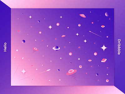 Dribbble Universe debut first shot gradient hello illustration planets solar system space space ship stars