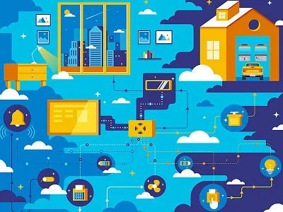 The black box of smart home wall assemblage blue car cloud color home icon kits light smart window