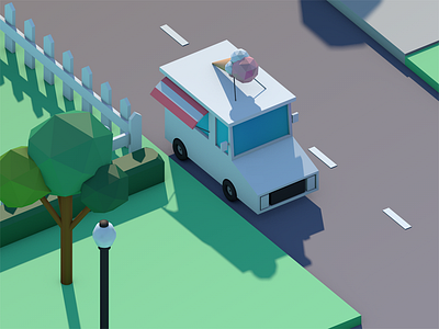 Ice cream truck 3d animation c4d cinema city low poly modeling