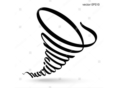 Hurricane handwritten ink lettering calligraphic handwritten hurricane ink inscription lettering logo storm symbol tornado twisted vortex