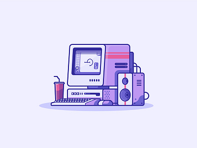 Old Desktop Computer adobe computer icon illustration music old school purple retro stroke vector