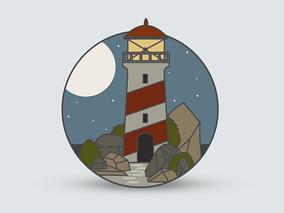 Lighthouse Night version cliff illustration island lighthouse moon night ocean rocks sea seascape vector