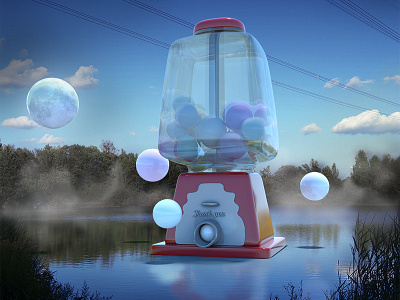 Planet machine 3d machine planets pond render space surreal