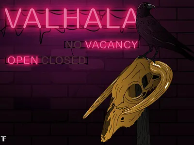 Valhala Awaits crow gods gold modern motel ox raven skull viking