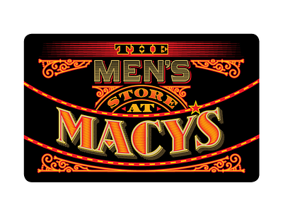 Macy's black gift card gold lettering macys red typography vintage