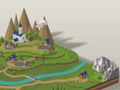 Medieval Town 2d 3d colours concept art game design illustrator isometric medieval motion graphics town village visuals