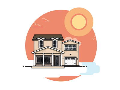 Lake House architecture house illustration lake line line art stroke summer sunset water