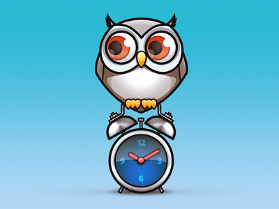 Owl on a clock animal bird hour illustration time vector