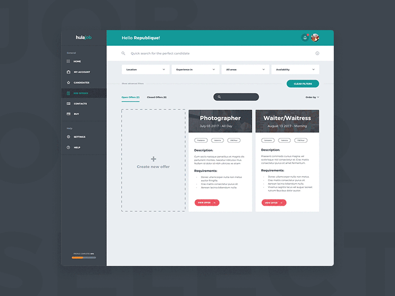 Job Offer Interaction animation dashboard design gif interaction job ui ux web