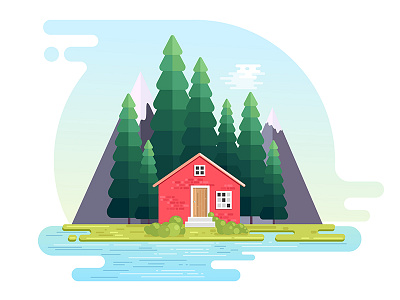 Peace House design flat geametrical house illustration mountains natrure peace river riverside vector