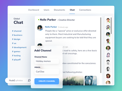 Team Chat | Interface benda chat dashboard dribbble filip benda form gradient grid interface invite popup ux