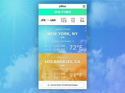 JetBlue Flight Status airline clean dailyui flat flight gradient jetblue modern tracking ui ux