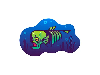 Skullfish deep fish gradient illustration reflection sea skull