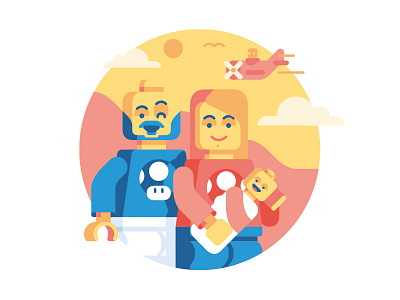 Lego family birth block daughter family flat illustration lego plane son yellow