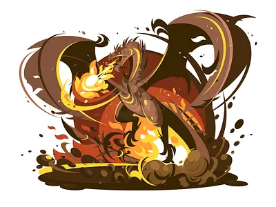 Dragon character dragon fire flat illustration kit8 vector wings