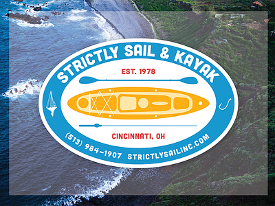 Strictly Sail & Kayak sticker design boat fishhook fishing graphic design kayak kayaking print design sail sailing sticker