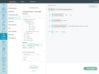 Query Builder Lab Results dashboard query query builder tree