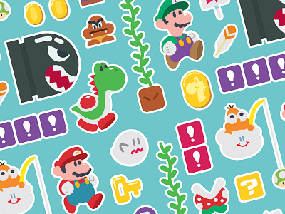 Mario Pattern design illustration luigi mario nintendo pattern super mario super mario world vector video games yoshi