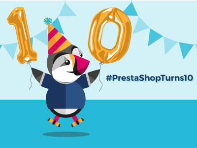 Prestonturns10 PrestaShop Birthday 2017 10years balloon birthday illustrator prestashop puffin vector