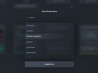 Selection Popup esports filter gaming modal popup search ui ux web web design