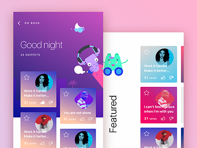 Snippet UX/UI app app cuberto design flat icons interface ios iphone music ui ux