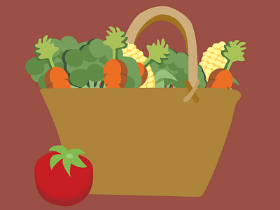 Veggies basket broccoli carrots corn garden gardening green orange red tomato vegetables yellow