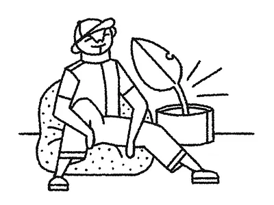 Slack sack boy brush bw dots drawing happy illustration lines outline photoshop plant simple