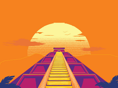 Mayan Pyramid cancun illustration maya mexico pyramid sun sunset yelp