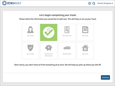 ZokuVault On-boarding Start Screen document storage fin tech legal design on boarding sketch