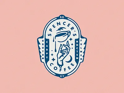 Spencer's Coffee Seal americano badge badge design cafe caffeine coffee coffee cup hand latte line art seal thick lines