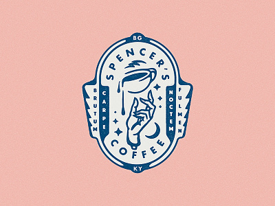 Spencer's Coffee Seal americano badge badge design cafe caffeine coffee coffee cup hand latte line art seal thick lines