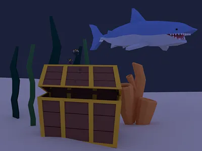 Underwater blender low poly shark underwater