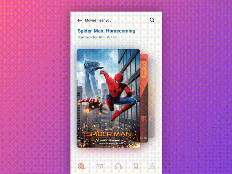 Card stack UI interaction animation cards motion design movies principle showtimes stack