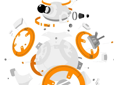 Deconstructed BB8 bb 8 bb8 deconstructed droid illustration licensing lucasfilm merchandising star wars sw the last jedi vector