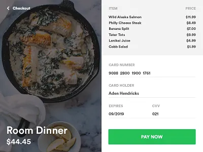 Dinner Checkout Page checkout dinner hotel payment receipt sketch ui user experience user interface ux