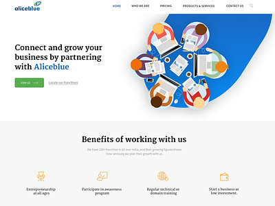 AliceBlue - Marketing Website UX/UI blue flat interface trading ui ux website