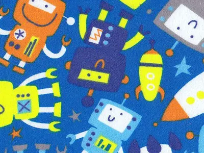 Space Robots children illustration robot rocket space textile