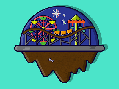 Islands - Amusement Park amusement park fireworks fun illustration island landscape moon night outdoors park rollercoaster stars