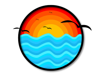 Illustration - Sunset and waves birds blue design flat flat design graphic illustration ivonnas design orange summer sunset waves