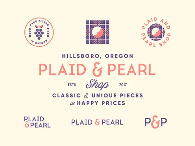 Plaid & Pearl brand identity logo oregon pearl plaid shop type typography