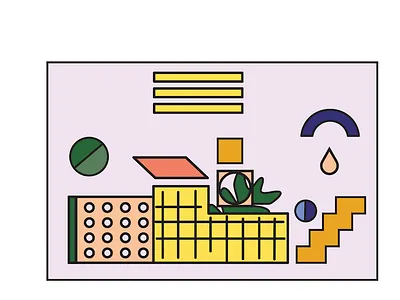 Neighborhood landscape lineart neighborhood plants shapes vector