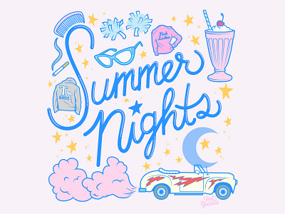 Summer Nights 50s car grease illustration lettering milkshake movie musical retro stars type vintage