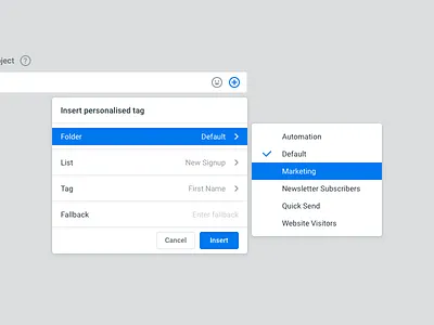 Web App UI – Insert Personalised Tag app dropdown navigation ui user experience user interface user selector ux web app